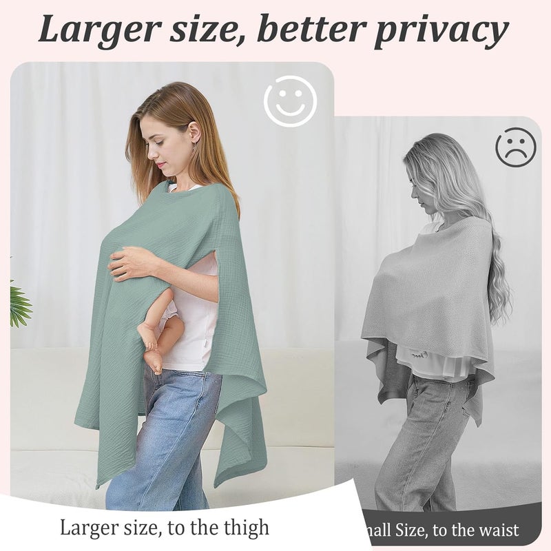SheSeek Muslin Nursing Cover Up for Breastfeeding, Soft & Breathable Cotton Breast Feeding Cover for Women, Full Privacy Breastfeeding Cover - Newborn Baby Essential, Green - Image 2